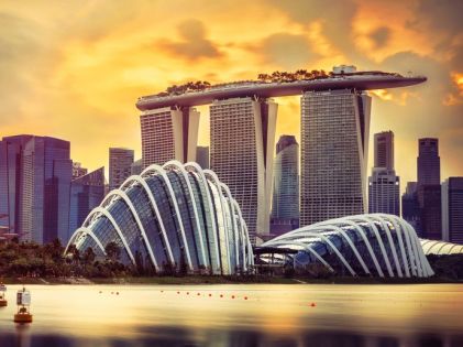 Solnedgang ved Marina Bay Sands