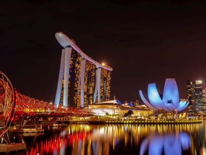 Marina Bay skyline oplyst